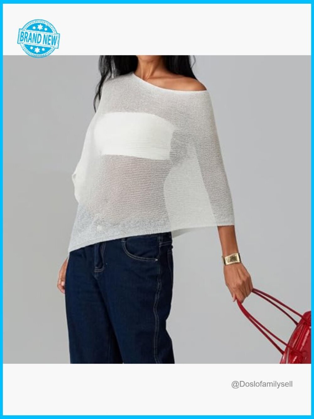 Sheer Crochet Poncho Top Y2K Knitted Summer Mesh Asymmetrical Cover Up - Picture 5 of 6